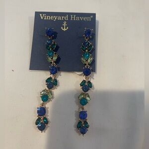 Vineyard Haven, Long blue stone hanging earrings